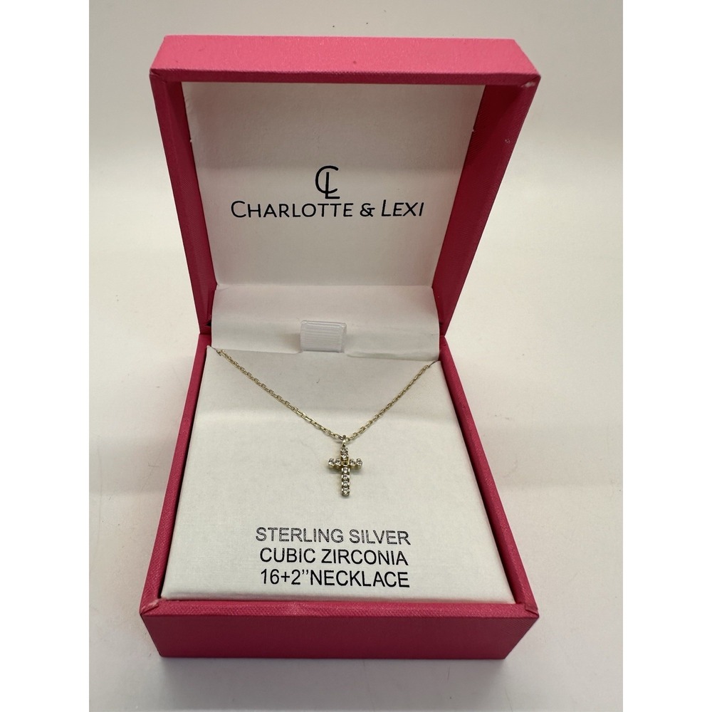 Charlotte & Lexi Cross Sterling Silver Cubic Zirconia Chain Necklace Gold Tone